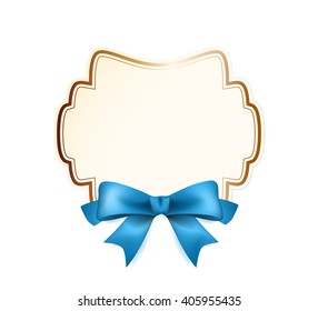 High Quality Label with Blue Bow on White Background. Vector Isolated Illustration.