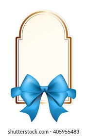 High Quality Label with Blue Bow on White Background. Vector Isolated Illustration.