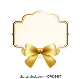 High Quality Label with Gold Bow on White Background. Vector Isolated Illustration.