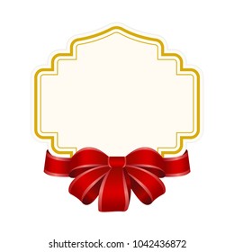 High Quality Label with Red Bow on White Background. 
Empty isolated banner  on a white background. 
