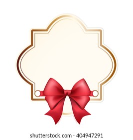 High Quality Label with Red Bow on White Background. Vector Isolated Illustration.