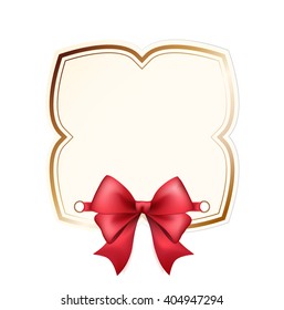 High Quality Label with Red Bow on White Background. Vector Isolated Illustration.