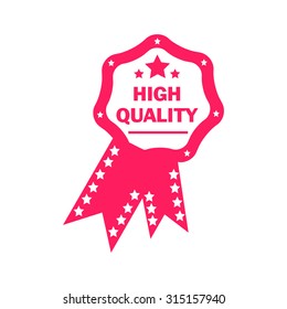 High quality label in red on a white background