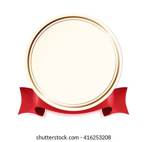 High Quality Label with Red Ribbon on White Background. Vector Isolated Illustration.