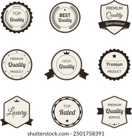 High quality labels vector set. Includes badges, emblems and tags in retro style. Ideal for premium and exclusive designs.