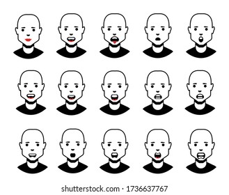 High quality line avatar icon set. User avatars, for social network ( Male and female faces )