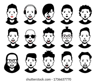 High quality line avatar icon set.User avatars, for social network ( Male and female faces )