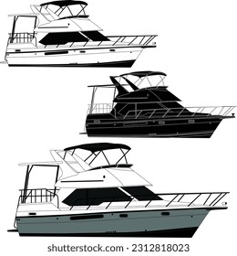 Hochwertiges Ziehboot mit Vektorgrafik. Schwarz, Weiß und Farbgrafik.