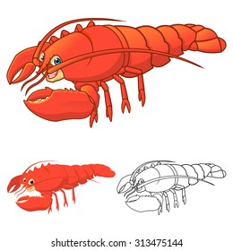 High Quality Lobster Cartoon Character Include Flat Design and Line Art Version