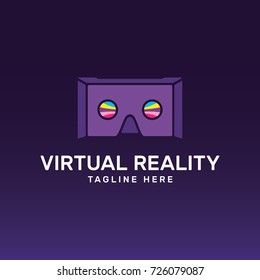 High quality logo concept features virtual box. The bright colorful lines inside the headset convey the idea of exciting and enjoyable world of virtual reality. Stock vector logotype.