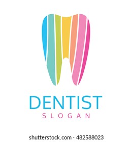 High quality logo design for dentist or dental clinic created in artistic manner with vibrant colors. Oral care logo. Stock vector logotype.