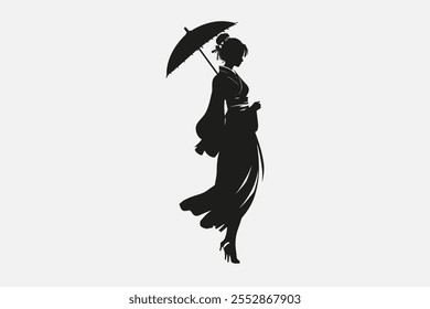 alta qualidade, estilo logotipo, Yabusame preto sumi-e silhueta de uma mulher bonita