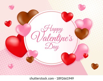 High Quality Love Background with 3D Hearts for your Saint Valentine´ s Day Design . Isolated Vector Elements
