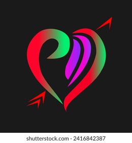 Amor de alta calidad o forma de corazón con color degradado hermosa apariencia para tu novia u otro propósito a usar. Me encanta el diseño gráfico de ilustraciones vectoriales. Para camisetas, logotipo, etc.
