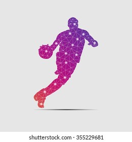 High Quality A Man Basketball Player Dribble Ball Silhouette Polygon Vector Illustration