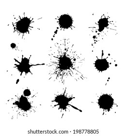 High quality manually traced vector black ink blots set