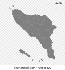 High Quality map of Aceh is a province of Indonesia, with borders of the regency svg