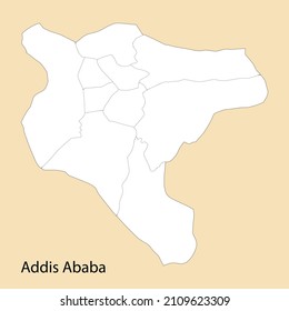 High Quality map of Addis Ababa is a region of Ethiopia, with borders of the districts