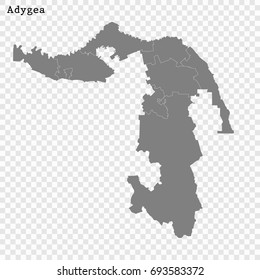High Quality map of Adygea is a region of Russia with borders of the districts