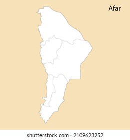 High Quality map of Afar is a region of Ethiopia, with borders of the districts