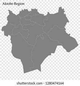 High Quality map of  Aktobe Region of Kazakhstan, with borders of districts
