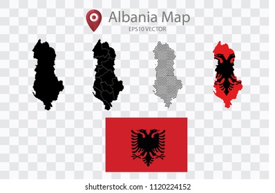 High quality map of Albania with black dots and Flag map,on transparent background.Vector eps 10