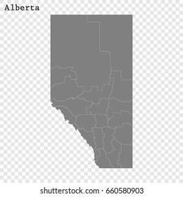 High Quality map of Alberta is a province of Canada, with borders of the counties