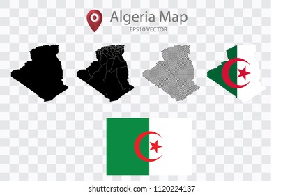 High quality map of Algeria with black dots and Flag map,on transparent background.Vector eps 10