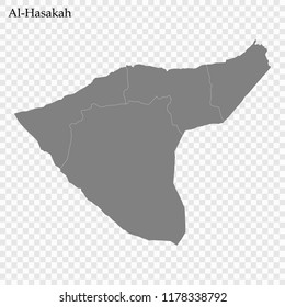 High Quality map of Al-Hasakah is a governorate of Syria, with borders of the districts