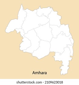 High Quality map of Amhara is a region of Ethiopia, with borders of the districts