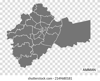 High Quality map of  Amman is a capital in  Jordan, with borders of the regions. Map of Amman for your web site design, app, UI. EPS10.