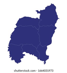 High Quality map of Amnat Charoen is a province of Thailand, with borders of the districts