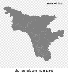 High Quality map of Amur Oblast is a region of Russia with borders of the districts