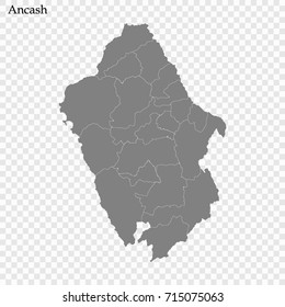 High Quality map of Ancash is a province of Peru, with borders of the provinces