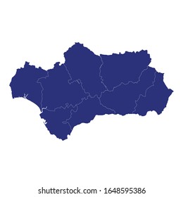 High Quality map of Andalusia is a region of Spain, with borders of the provinces