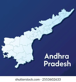 High Quality map of Andhra Pradesh, a state in the southern coastal region of India. borders of the divisions. District outline