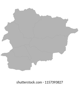 High quality map of Andorra with borders of the regions on white background