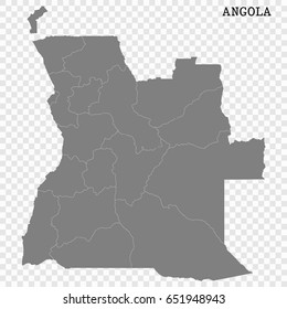 High quality map of Angola with borders of the regions or counties