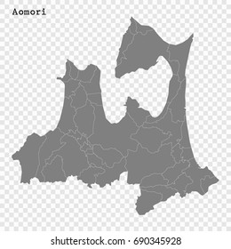 High Quality map of Aomori is a prefecture of Japan with borders of the districts