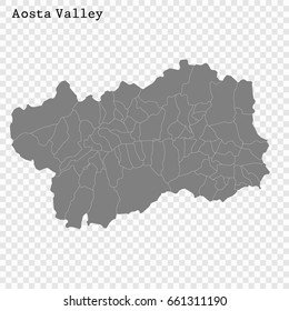 High Quality map of Aosta Valley is a region of Italy, with borders of the provinces