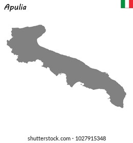 High Quality map of Apulia is a region of Italy
