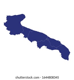 High Quality map of Apulia is a region of Italy, with borders of the provinces