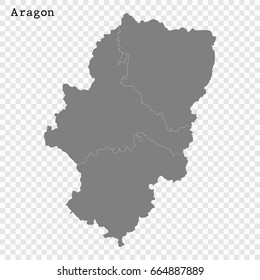 High Quality map of Aragon is a region of Spain, with borders of the regions