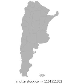 High quality map of Argentina with borders of the regions on white background