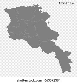High quality map of Armenia with borders of the regions or counties 