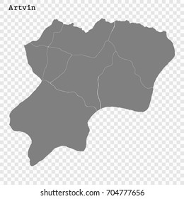 High Quality map of Artvin is a province of Turkey, with borders of the Districts