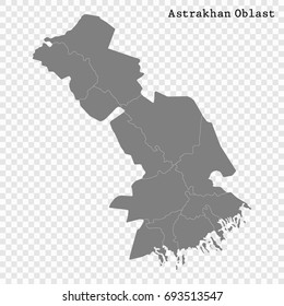 High Quality map of Astrakhan Oblast is a region of Russia with borders of the districts