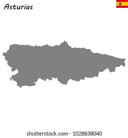 High Quality map of Asturias is a autonomous community of Spain