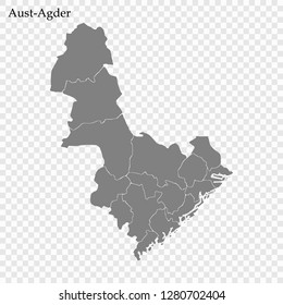 High Quality map of Aust-Agder County of Norway, with borders of municipality