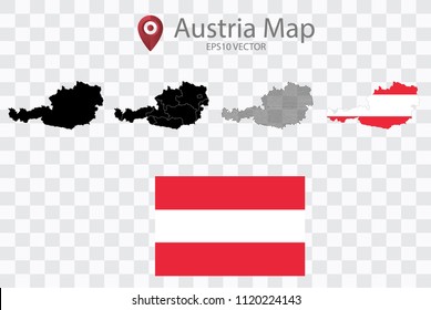 High quality map of Austria with black dots and Flag map,on transparent background.Vector eps 10